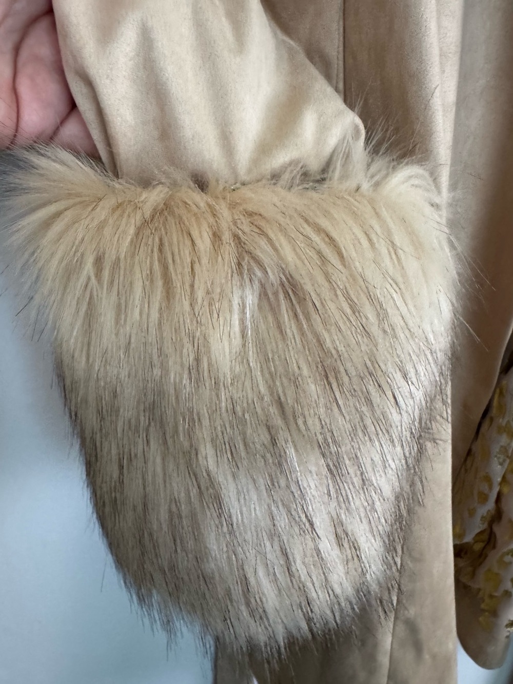 Judith March Taupe Faux Suede Waterfall Jacket Leopard Lining Faux Fur Cuffs L - Picture 10 of 16